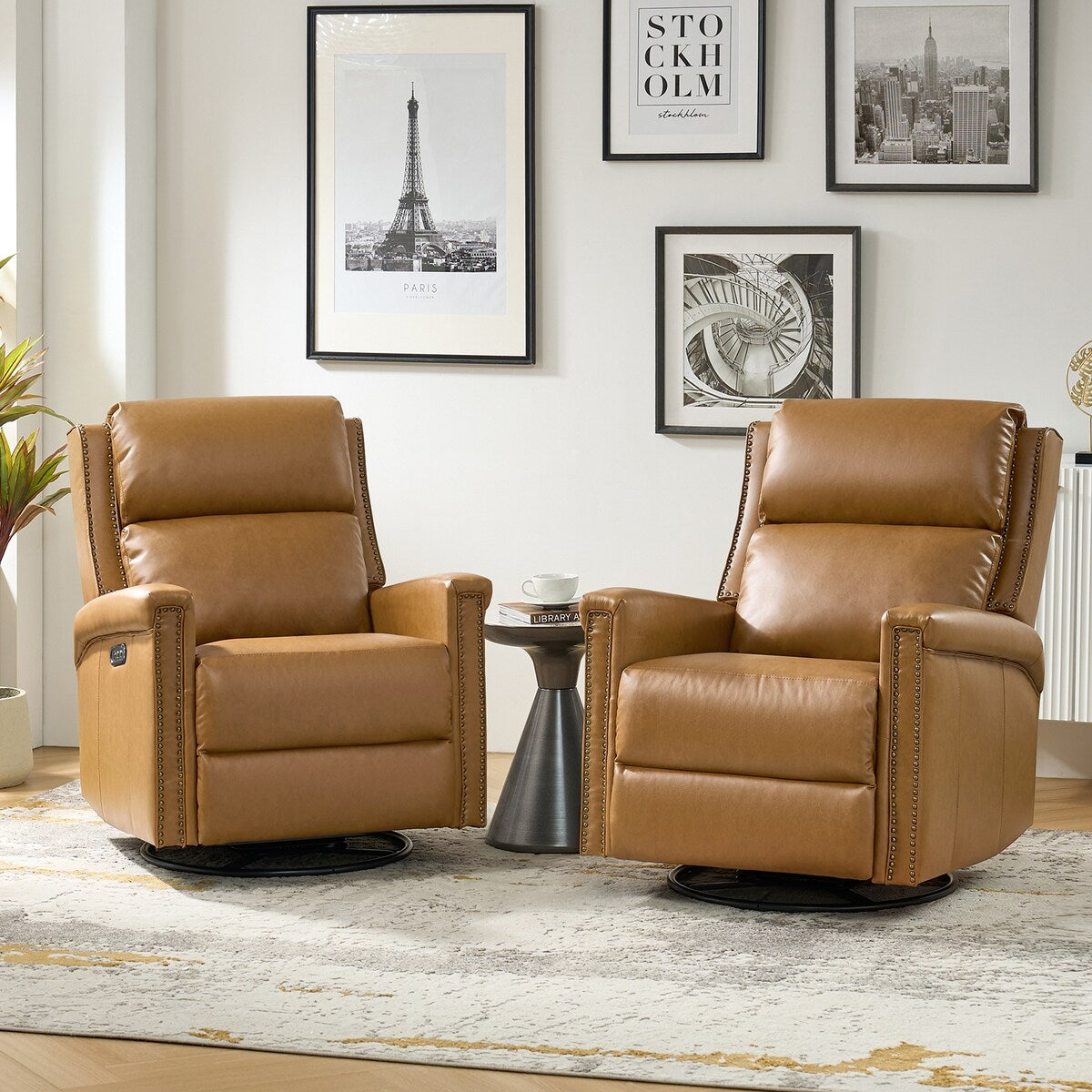 Tobias Traditional Swivel And Rocker Power Recliner Set of 2 by HULALA HOME