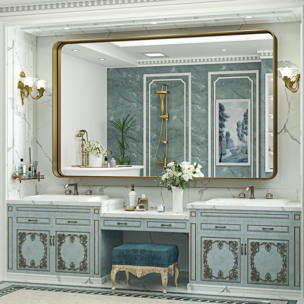 TokeShimi Miroir mural de salle de bain avec cadre métallique moderne