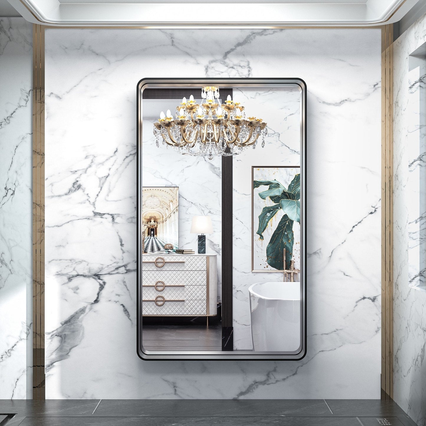 TokeShimi Miroir mural de salle de bain avec cadre métallique moderne