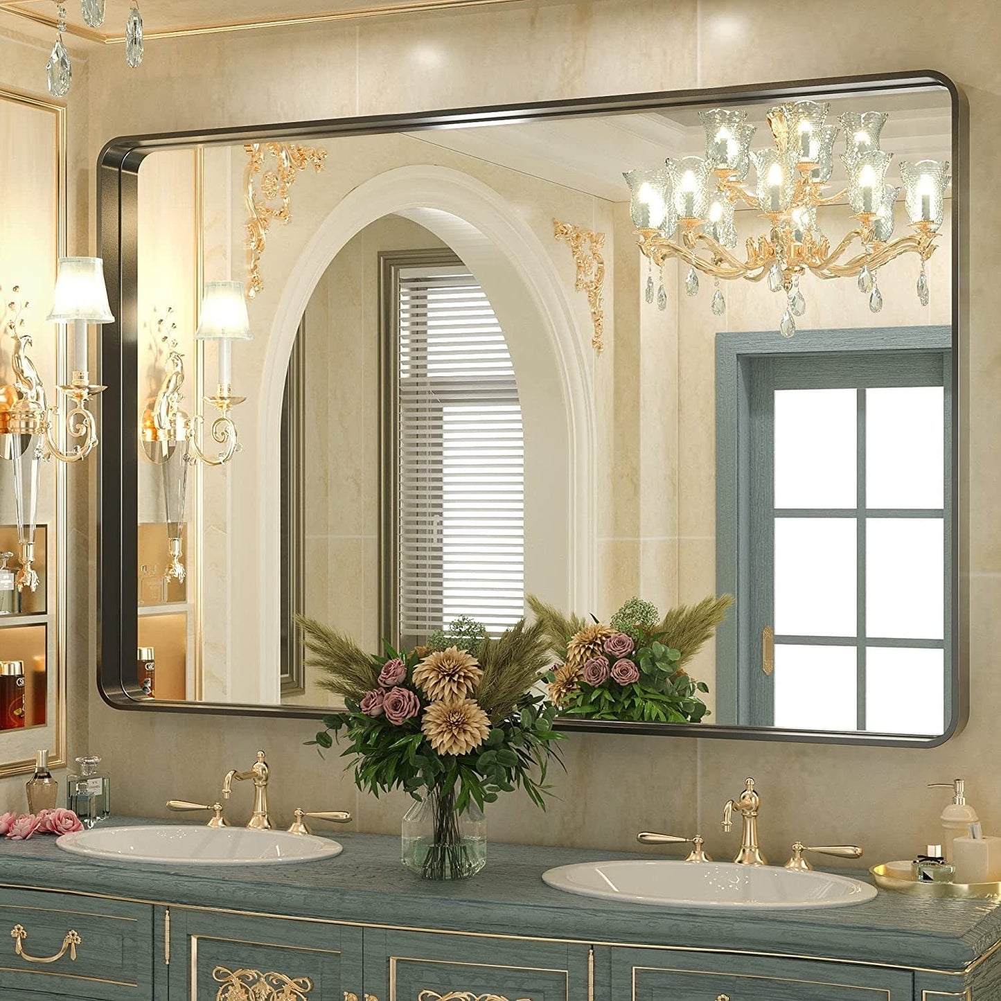 TokeShimi Miroir mural de salle de bain avec cadre métallique moderne