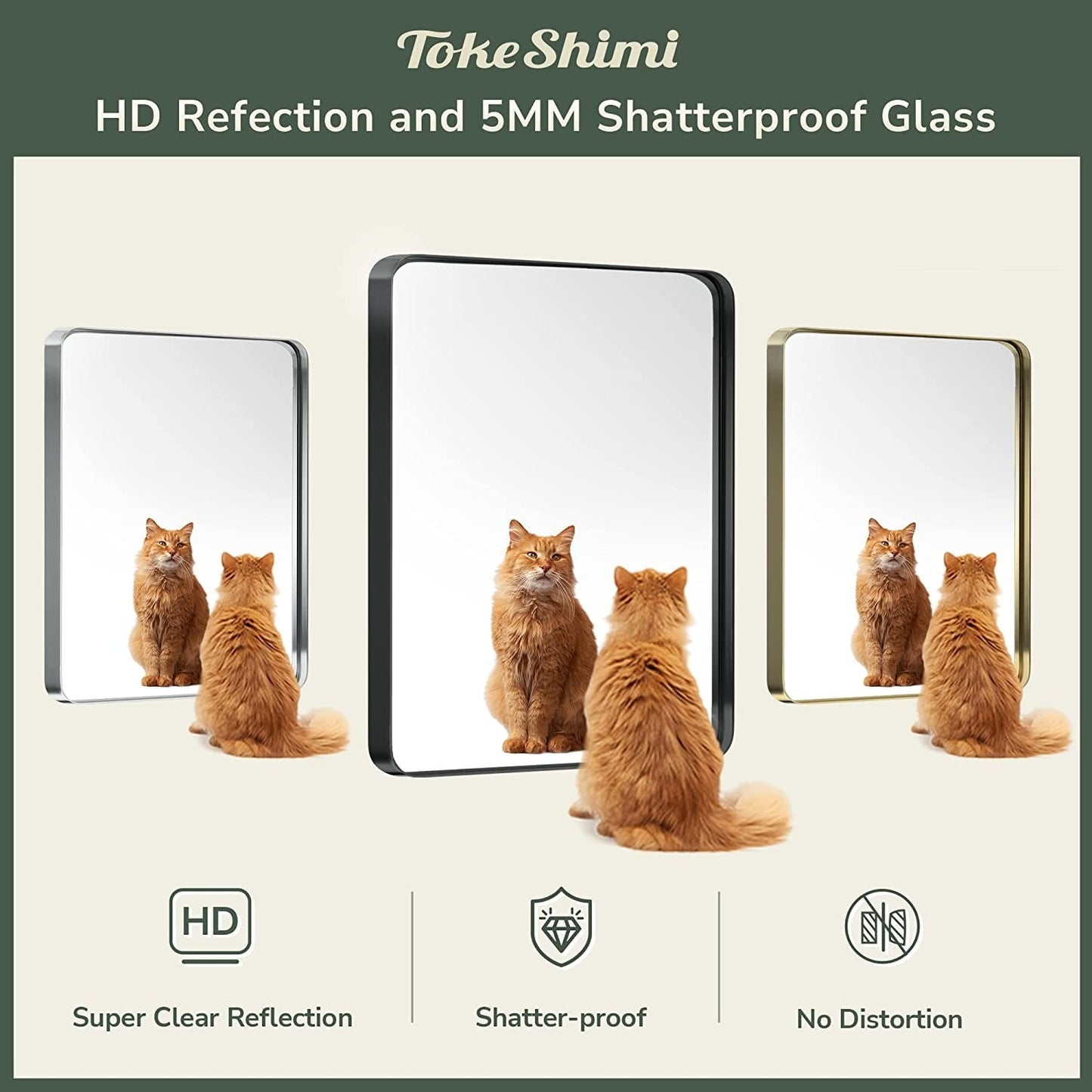 TokeShimi Miroir mural de salle de bain avec cadre métallique moderne