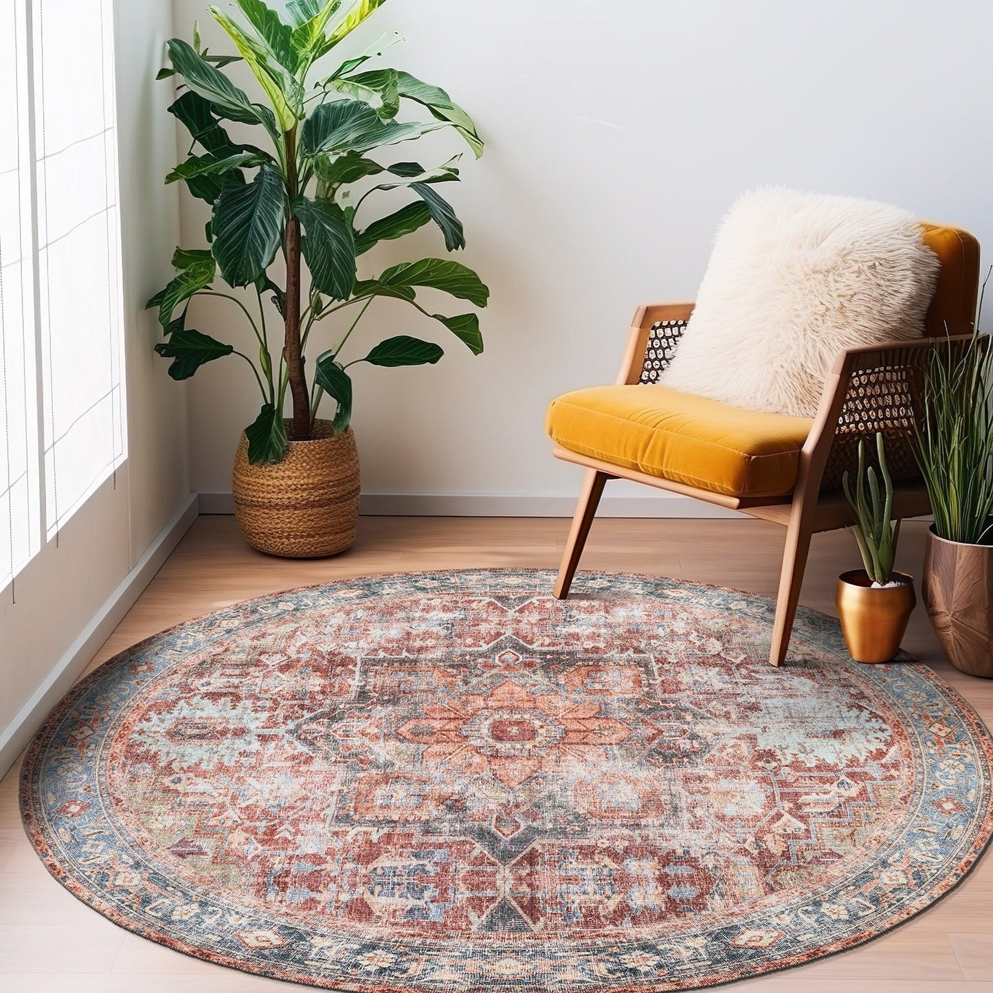 Traditional Distressed Machine Washable Area Rug