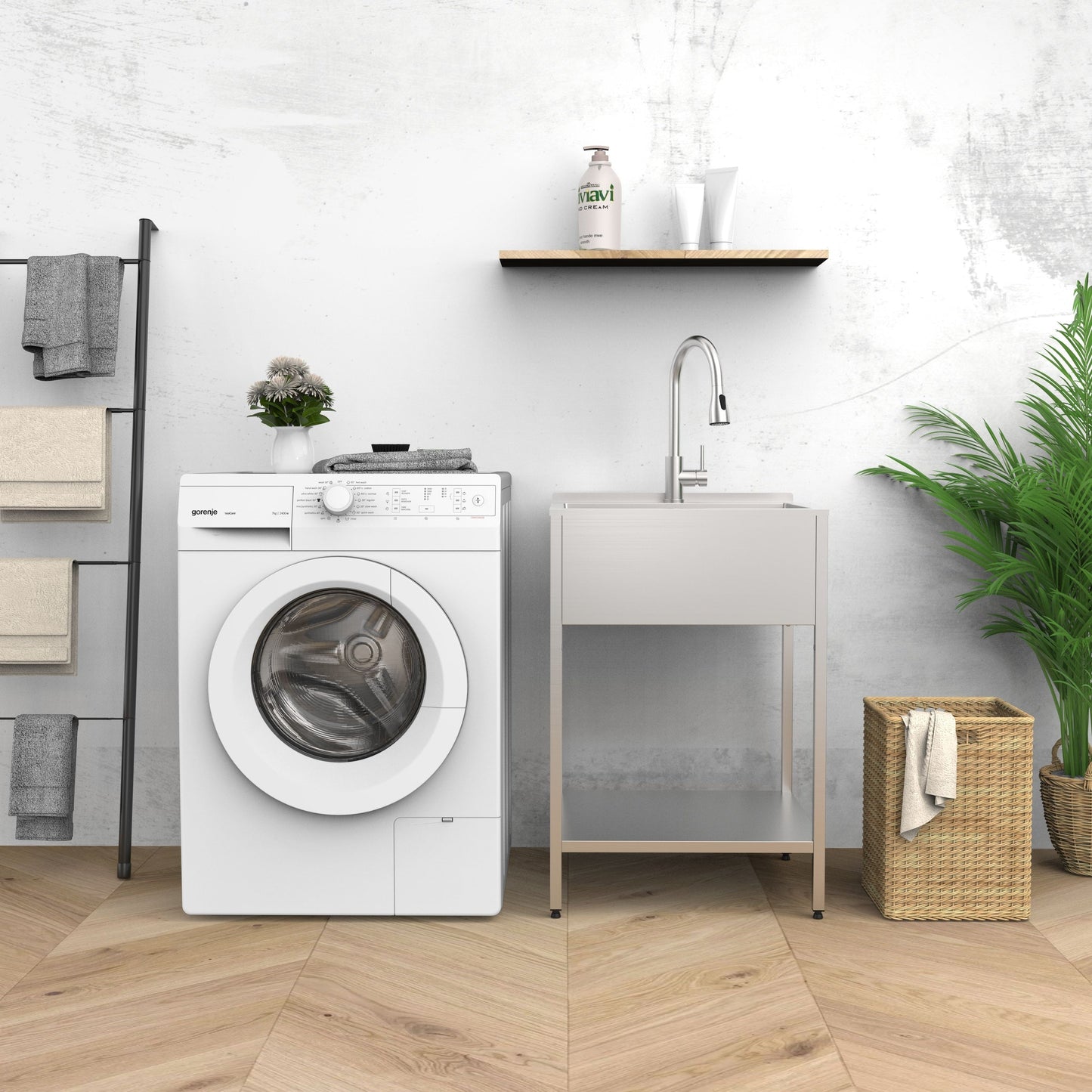 Transolid EWS-2422S Lavabo et support de lavage en acier inoxydable pour buanderie - 61 cm L x 56 cm P x 89 cm H - 61 cm x 56 cm