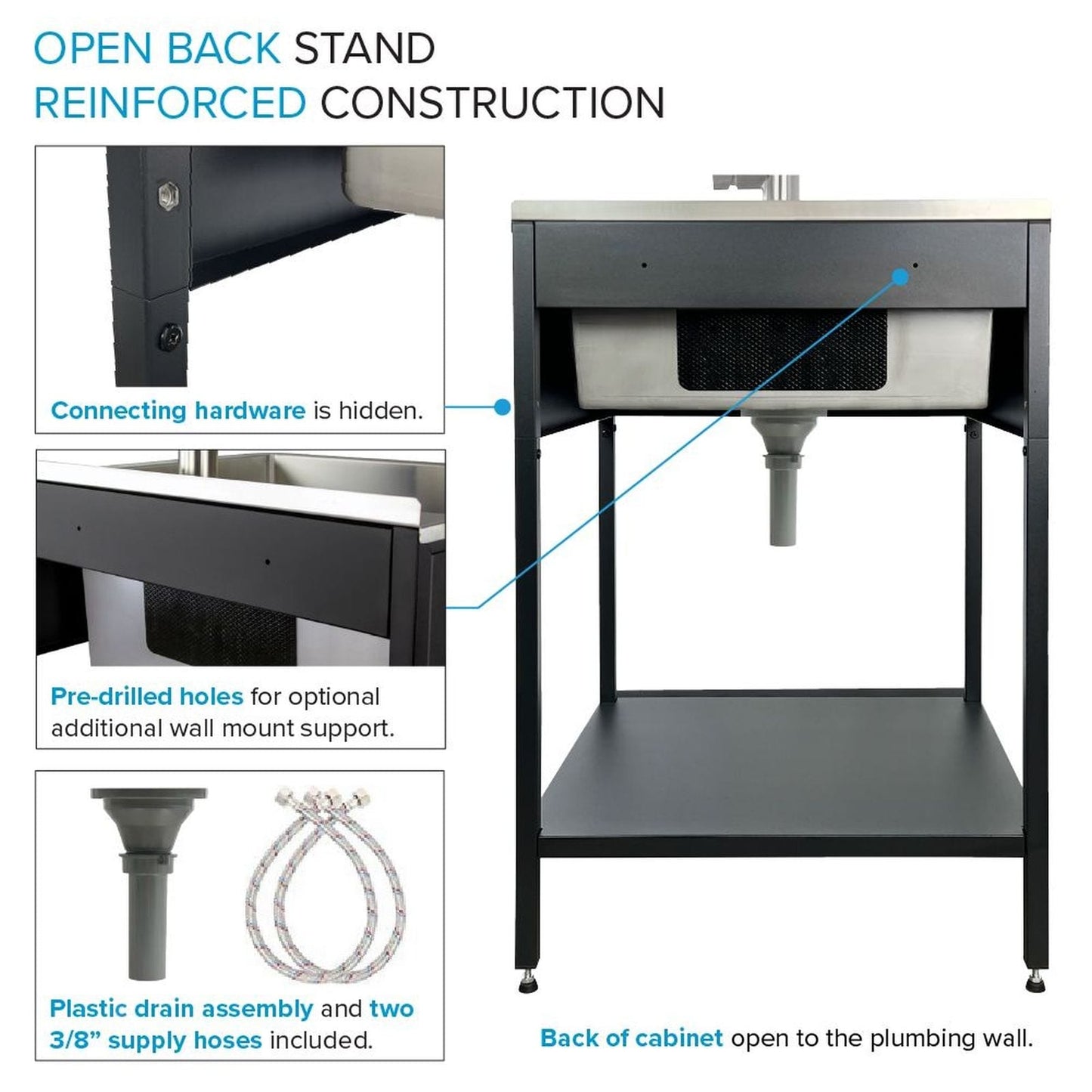 Transolid EWS-2422S Lavabo et support de lavage en acier inoxydable pour buanderie - 61 cm L x 56 cm P x 89 cm H - 61 cm x 56 cm