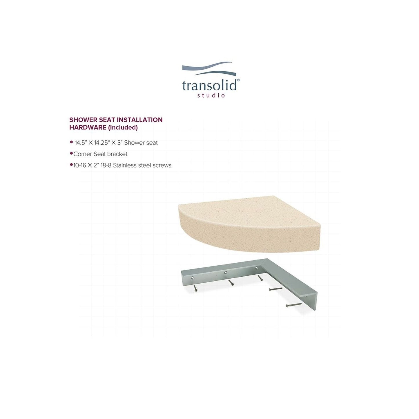 Transolid Studio, siège de douche d'angle mural en surface solide, 14 po x 14 po - 14,5 x 14,25 x 3