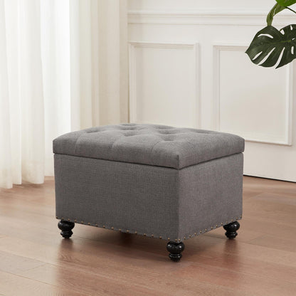 Tufted Storage Ottoman Bench, Rectangular Footstool