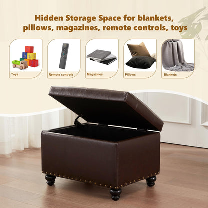 Tufted Storage Ottoman Bench, Rectangular Footstool