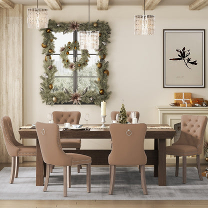 Lot de 6 chaises de salle à manger en velours capitonné avec pieds en bois massif.