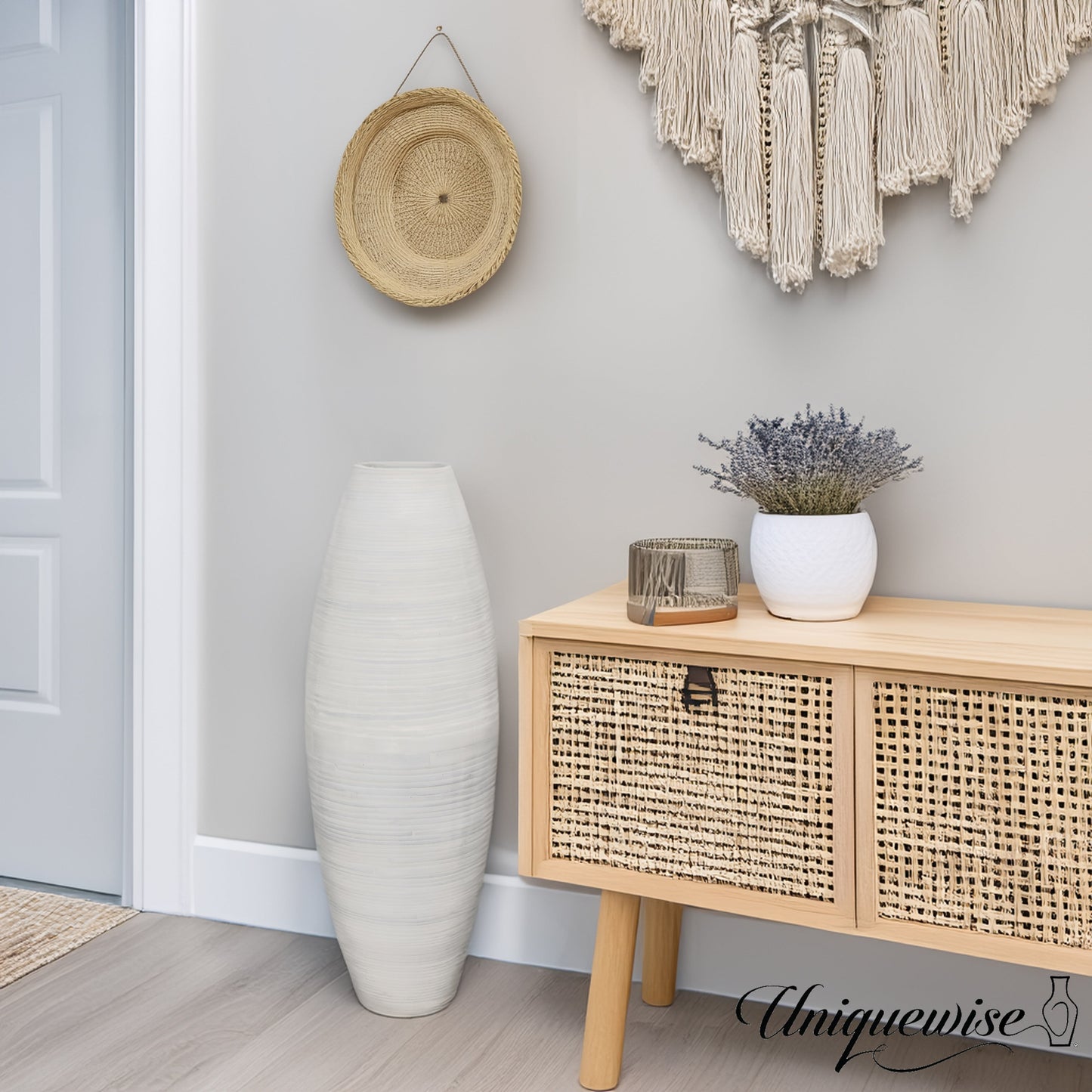 Uniquewise Tall Cylinder Bamboo Floor Vase Decorative Accent for Hotel Lobbies and Spa, Perfect Decor for Living Room or Hallway