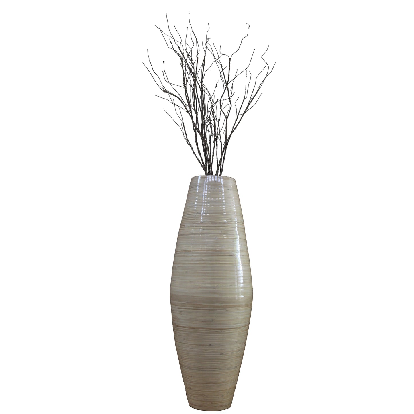 Uniquewise Tall Cylinder Bamboo Floor Vase Decorative Accent for Hotel Lobbies and Spa, Perfect Decor for Living Room or Hallway