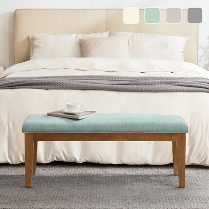Banc d'entrée recouvert de tissu, banc de chambre à coucher pour le pied du lit beige, en bois massif, 44 pouces