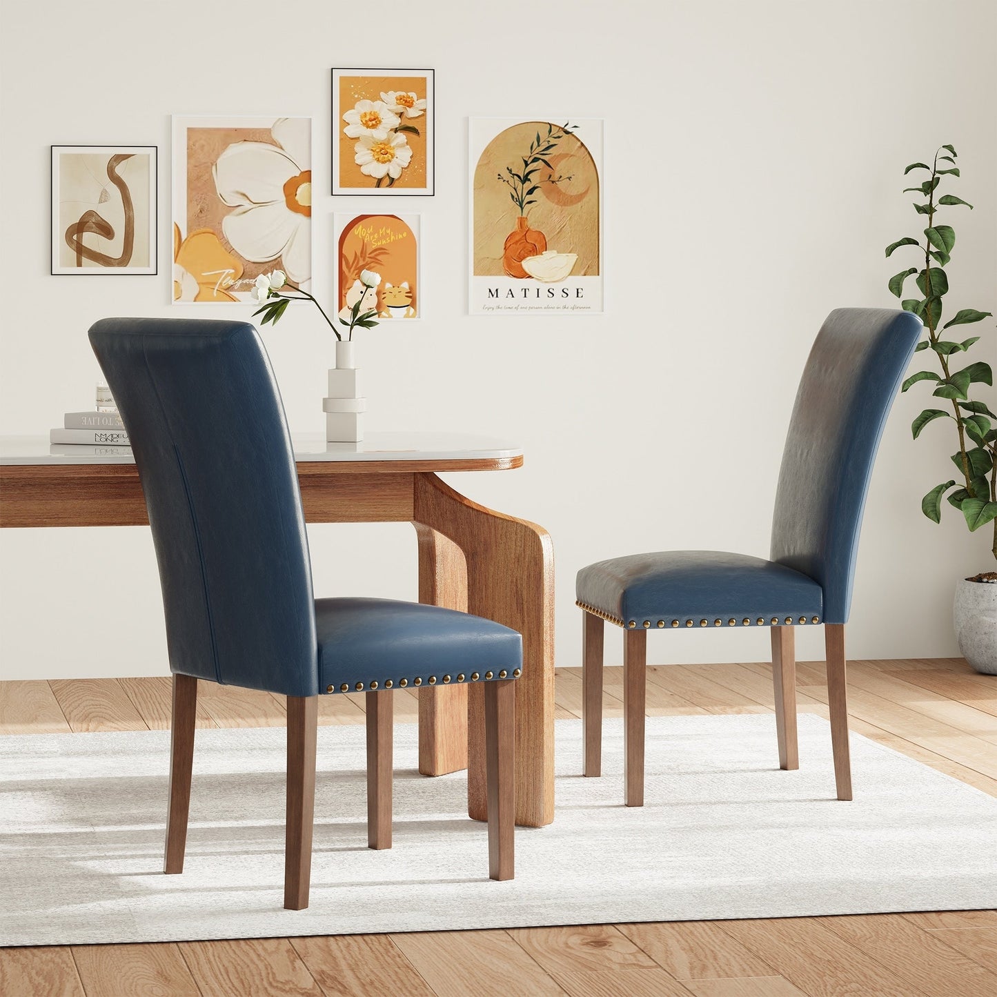 Lot de 2/4/6 chaises de salle à manger Parsons rembourrées, chaise de cuisine/salle à manger en tissu avec garniture à clous et pieds en bois.