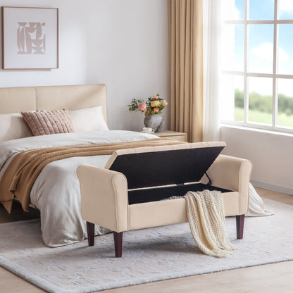 Banc de rangement capitonné, banc avec accoudoirs, banc d'entrée avec couvercle à rabat, 50,4 pouces.