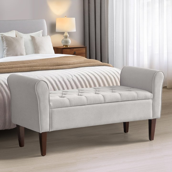 Banc de rangement capitonné, banc avec accoudoirs, banc d'entrée avec couvercle à rabat, 50,4 pouces.