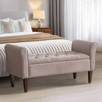 Banc de rangement capitonné, banc avec accoudoirs, banc d'entrée avec couvercle à rabat, 50,4 pouces.