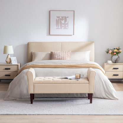 Banc de rangement capitonné, banc avec accoudoirs, banc d'entrée avec couvercle à rabat, 50,4 pouces.