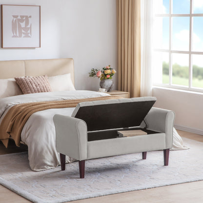 Banc de rangement capitonné, banc avec accoudoirs, banc d'entrée avec couvercle à rabat, 50,4 pouces.