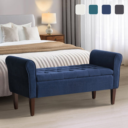 Banc de rangement capitonné, banc avec accoudoirs, banc d'entrée avec couvercle à rabat, 50,4 pouces.