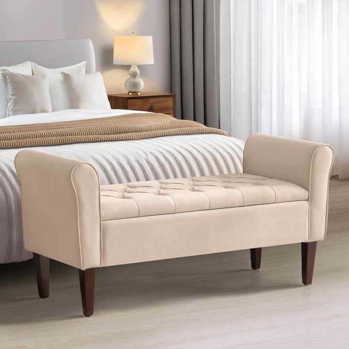 Banc de rangement capitonné, banc avec accoudoirs, banc d'entrée avec couvercle à rabat, 50,4 pouces.