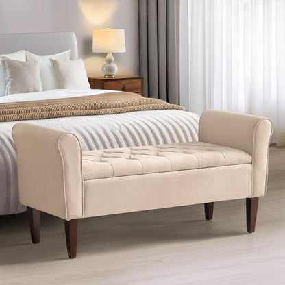 Banc de rangement capitonné, banc avec accoudoirs, banc d'entrée avec couvercle à rabat, 50,4 pouces.