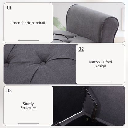 Banc de rangement capitonné, banc avec accoudoirs, banc d'entrée avec couvercle à rabat, 50,4 pouces.