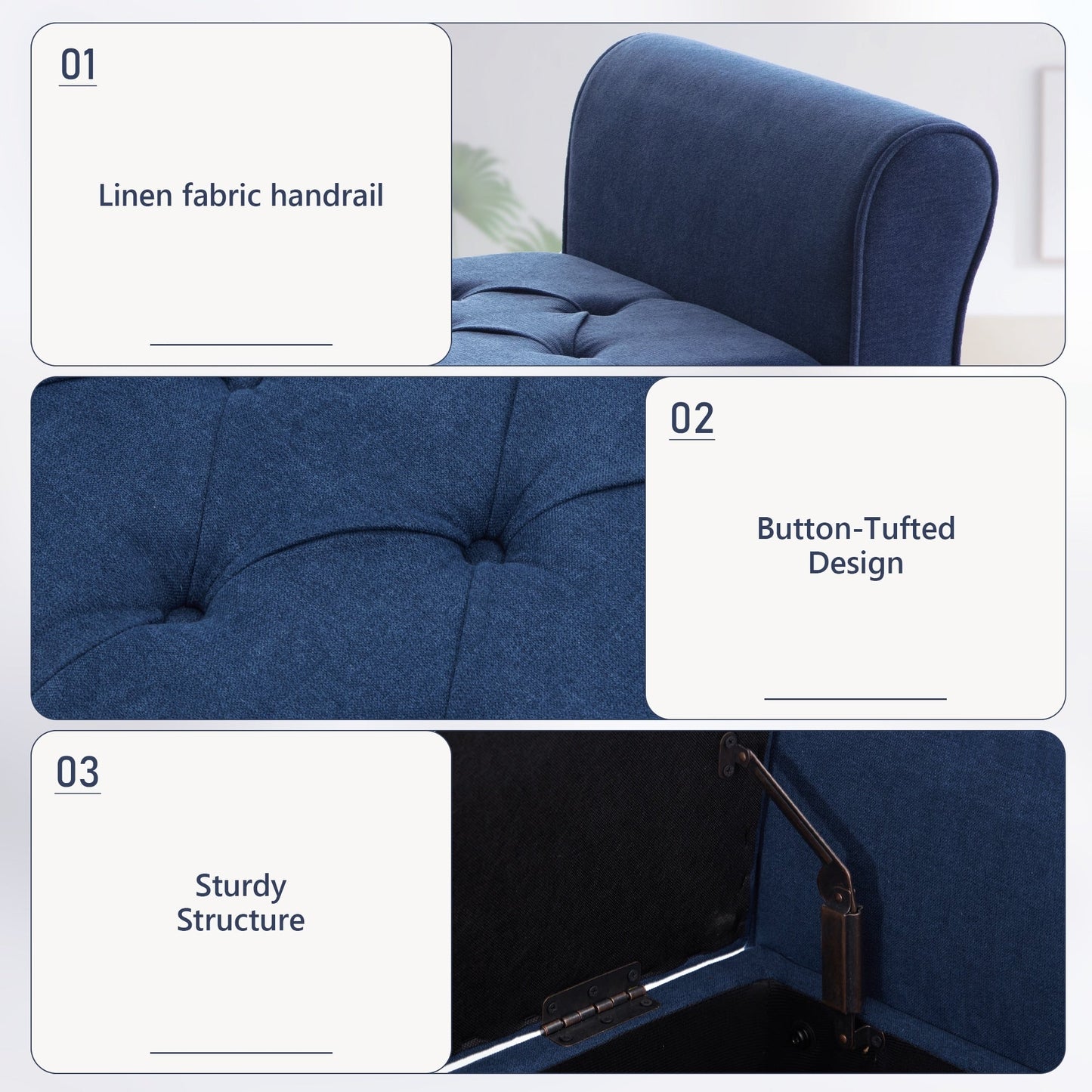 Banc de rangement capitonné, banc avec accoudoirs, banc d'entrée avec couvercle à rabat, 50,4 pouces.