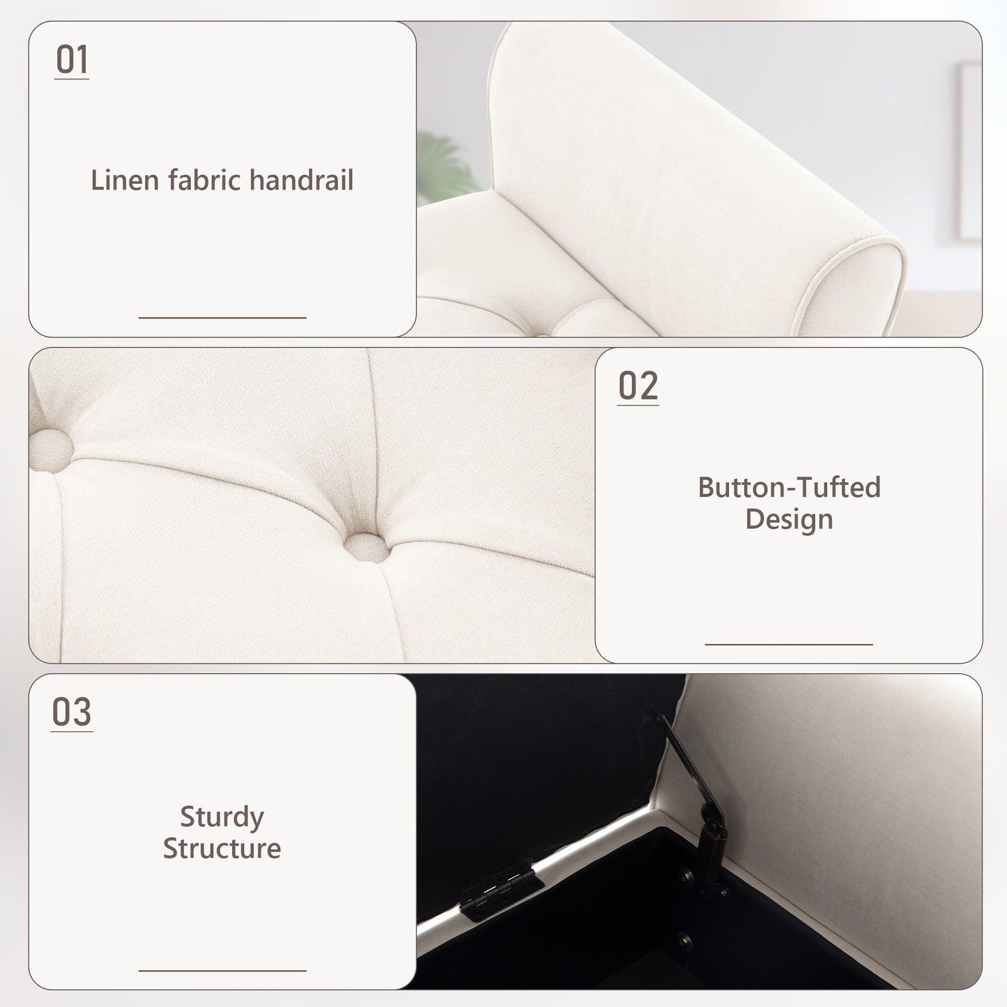 Banc de rangement capitonné, banc avec accoudoirs, banc d'entrée avec couvercle à rabat, 50,4 pouces.