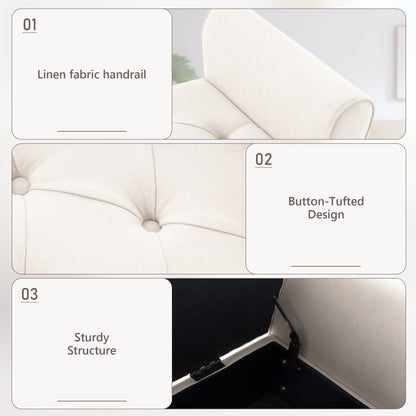 Banc de rangement capitonné, banc avec accoudoirs, banc d'entrée avec couvercle à rabat, 50,4 pouces.