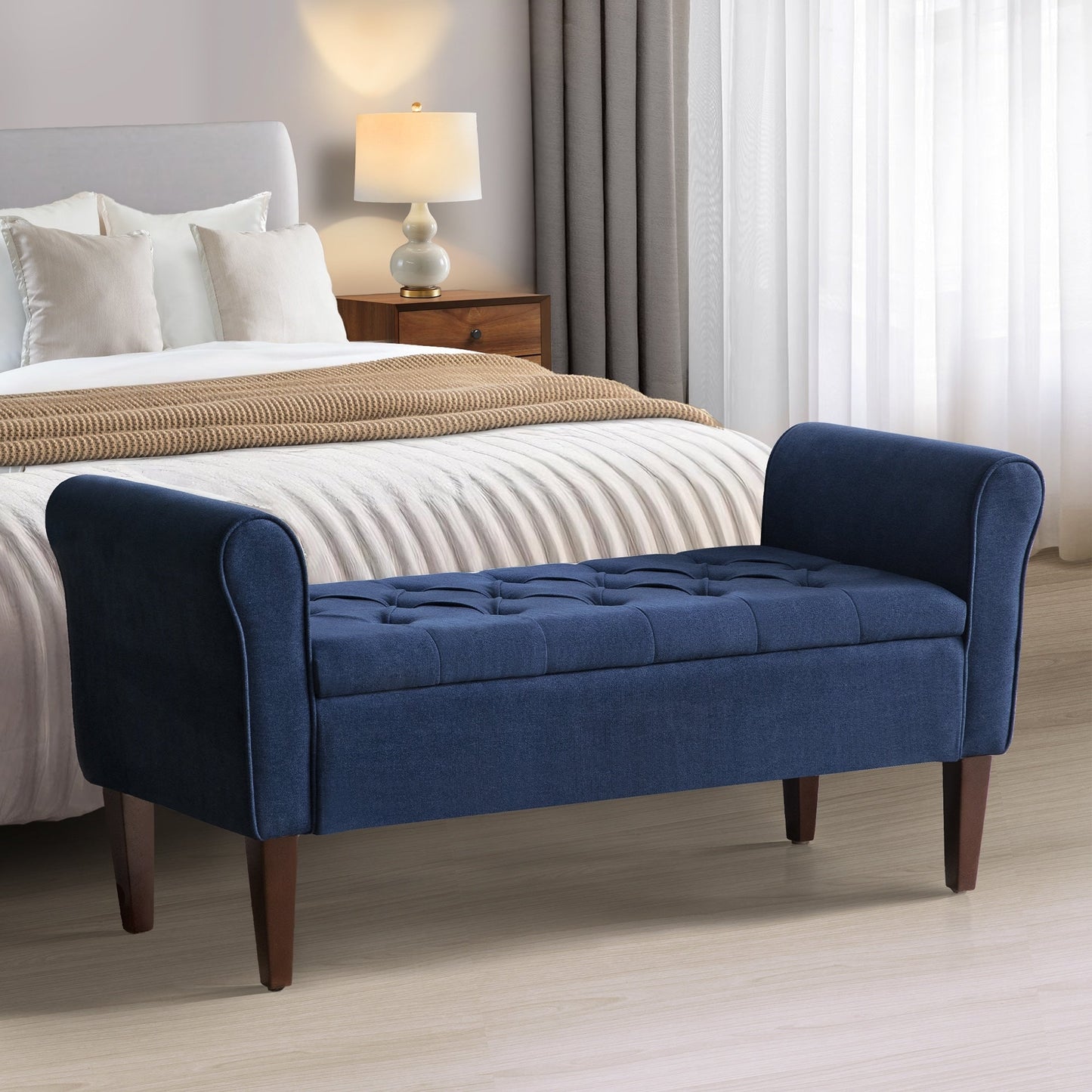 Banc de rangement capitonné, banc avec accoudoirs, banc d'entrée avec couvercle à rabat, 50,4 pouces.