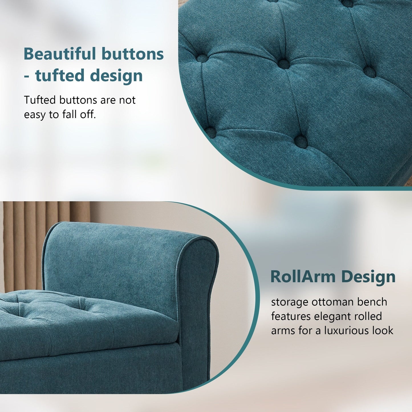 Banc de rangement capitonné, banc avec accoudoirs, banc d'entrée avec couvercle à rabat, 50,4 pouces.