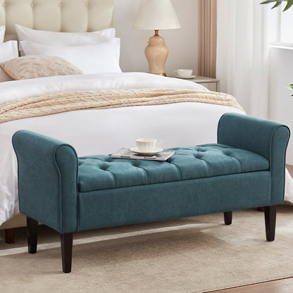 Banc de rangement capitonné, banc avec accoudoirs, banc d'entrée avec couvercle à rabat, 50,4 pouces.