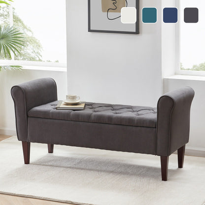 Banc de rangement capitonné, banc avec accoudoirs, banc d'entrée avec couvercle à rabat, 50,4 pouces.