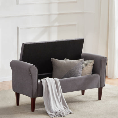 Banc de rangement capitonné, banc avec accoudoirs, banc d'entrée avec couvercle à rabat, 50,4 pouces.
