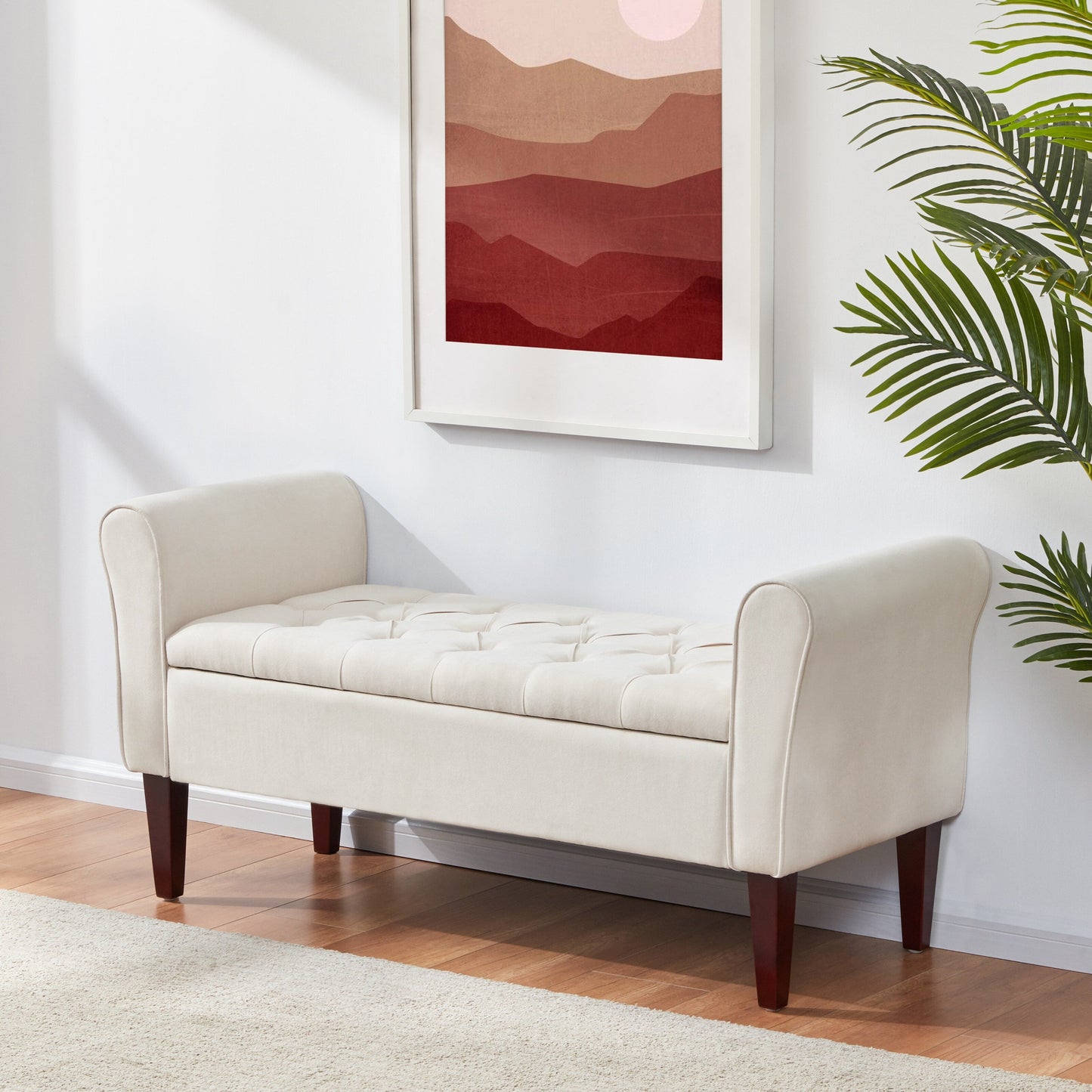 Banc de rangement capitonné, banc avec accoudoirs, banc d'entrée avec couvercle à rabat, 50,4 pouces.