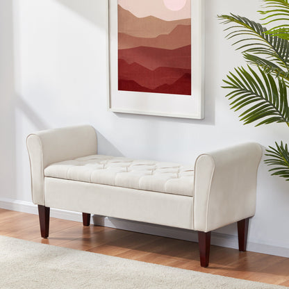 Banc de rangement capitonné, banc avec accoudoirs, banc d'entrée avec couvercle à rabat, 50,4 pouces.