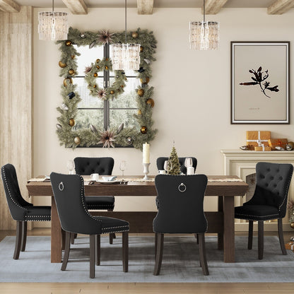 Lot de 6 chaises de salle à manger en velours capitonné avec pieds en bois massif.