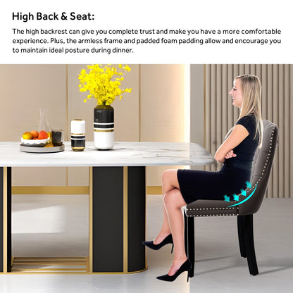 Lot de 6 chaises de salle à manger en velours capitonné avec pieds en bois massif.