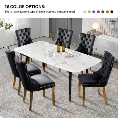 Lot de 6 chaises de salle à manger en velours capitonné avec pieds en bois massif.