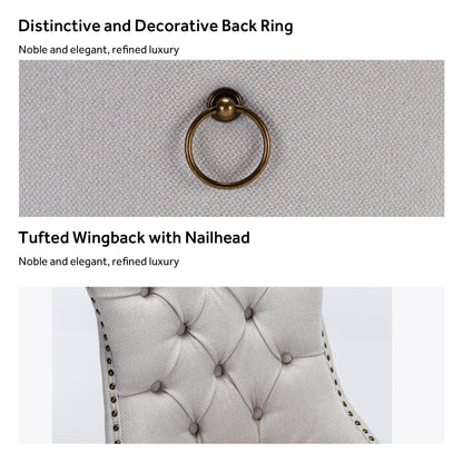 Lot de 6 chaises de salle à manger en velours capitonné avec pieds en bois massif.