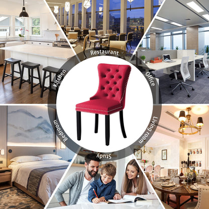 Lot de 6 chaises de salle à manger en velours capitonné avec pieds en bois massif.