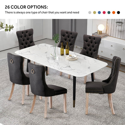 Lot de 6 chaises de salle à manger en velours capitonné avec pieds en bois massif.