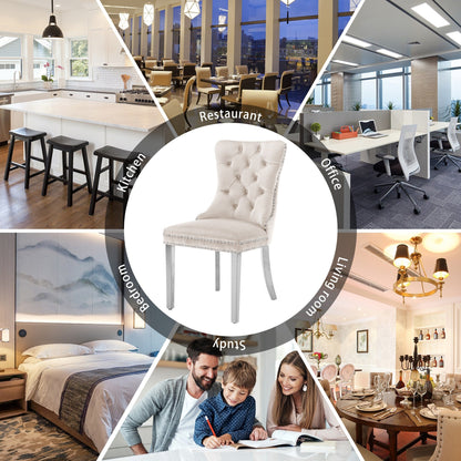 Lot de 6 chaises de salle à manger en velours capitonné avec pieds en bois massif.