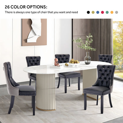 Lot de 6 chaises de salle à manger en velours capitonné avec pieds en bois massif.