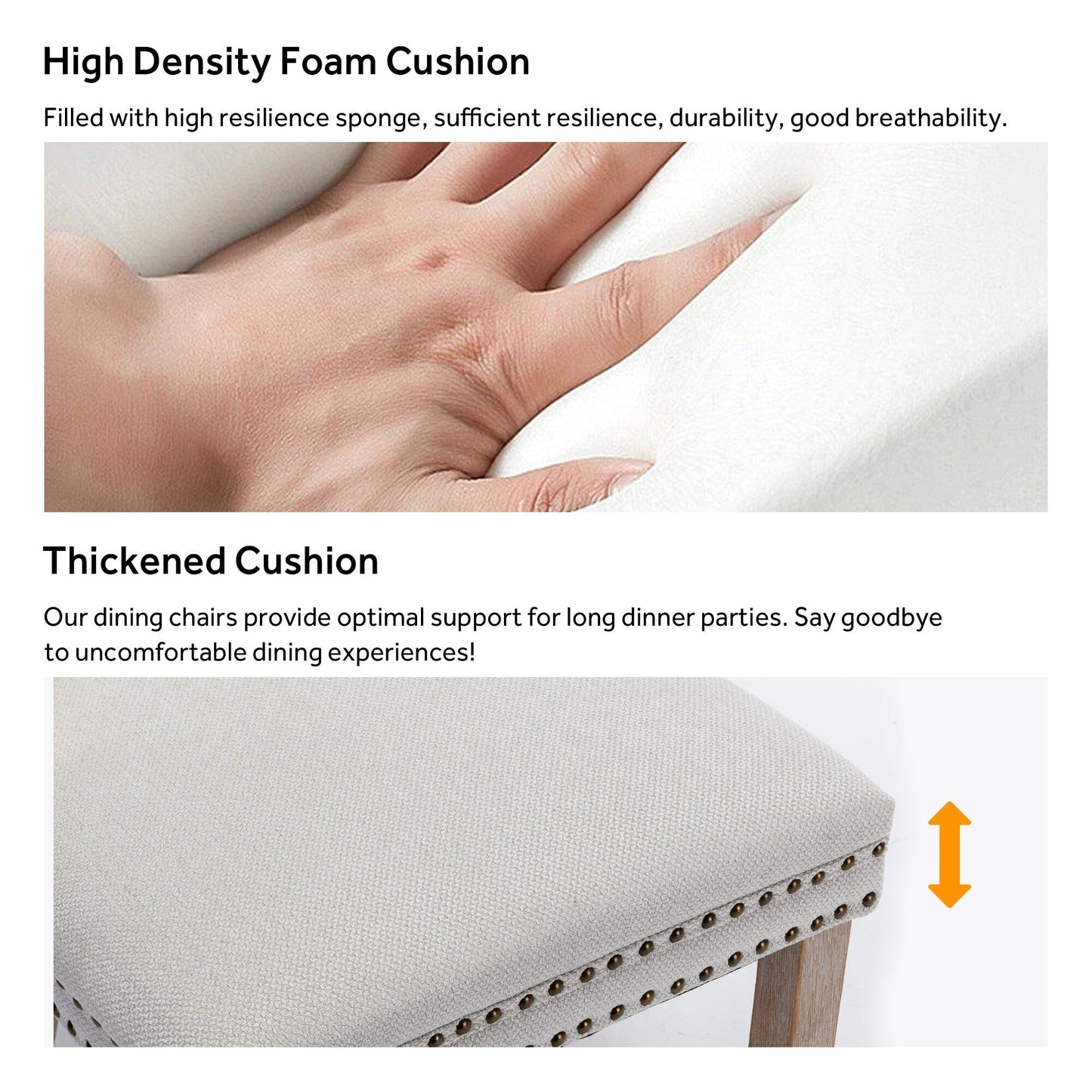 Lot de 6 chaises de salle à manger en velours capitonné avec pieds en bois massif.