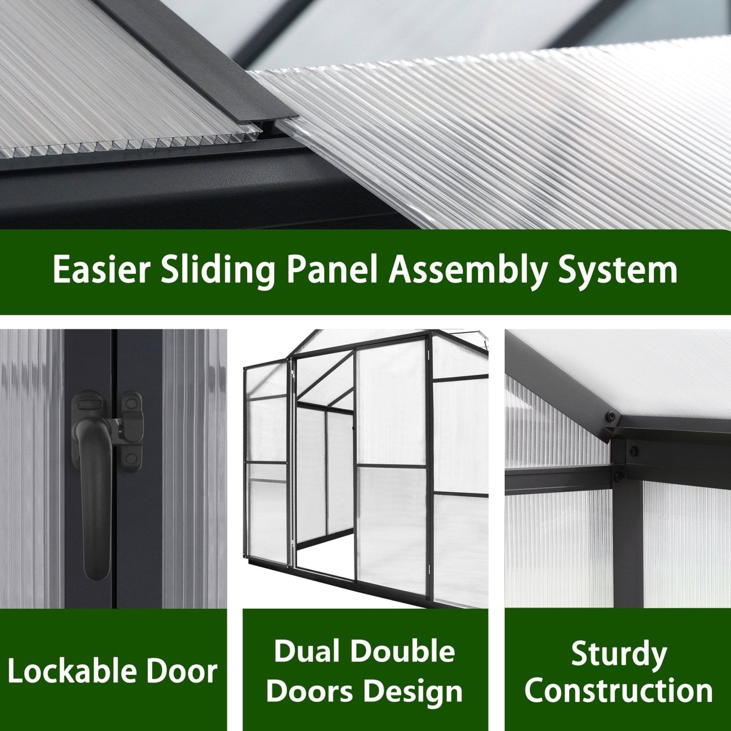 VEIKOUS Kit de serre de jardin à entrée latérale en aluminium avec fenêtre de toit réglable et porte verrouillable, gris.