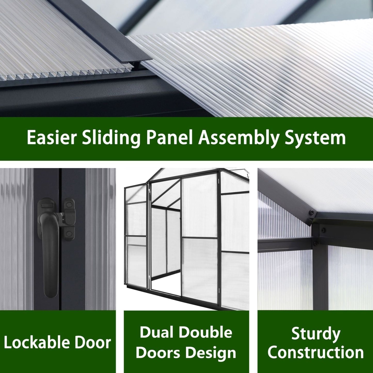 VEIKOUS Kit de serre de jardin à entrée latérale en aluminium avec fenêtre de toit réglable et porte verrouillable, gris.