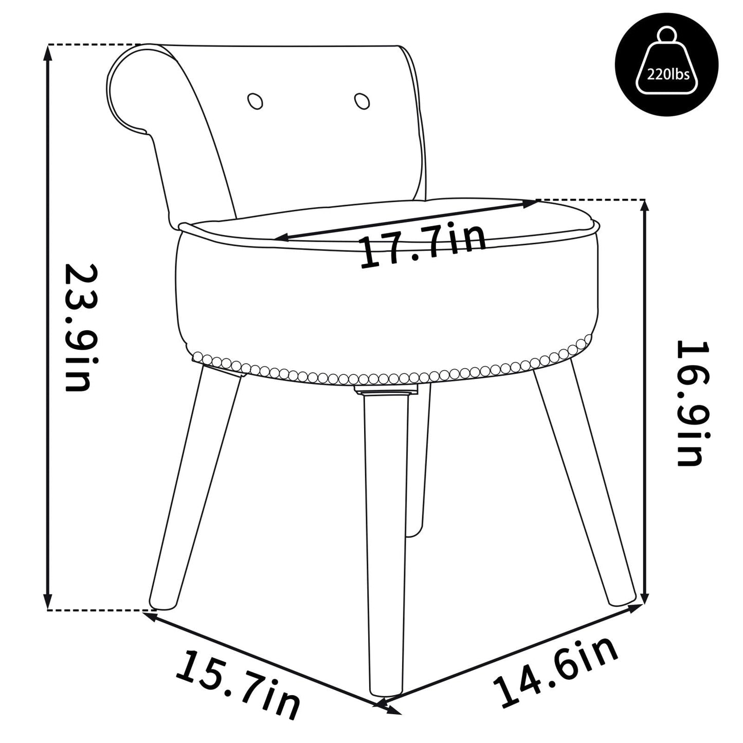 VEIKOUS Makeup Vanity Stool Chair with Low Back and Wood Legs-17.3 x 15.7 x 25.1