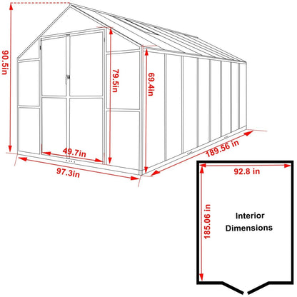 VEIKOUS Kit de serre de jardin à entrée latérale en aluminium avec fenêtre de toit réglable et porte verrouillable, gris.