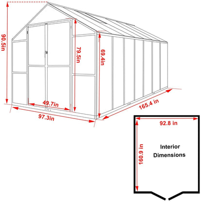 VEIKOUS Kit de serre de jardin à entrée latérale en aluminium avec fenêtre de toit réglable et porte verrouillable, gris.