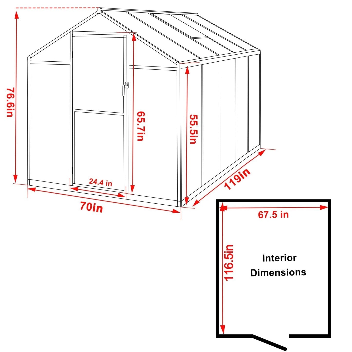 VEIKOUS Kit de serre de jardin à entrée latérale en aluminium avec fenêtre de toit réglable et porte verrouillable, gris.